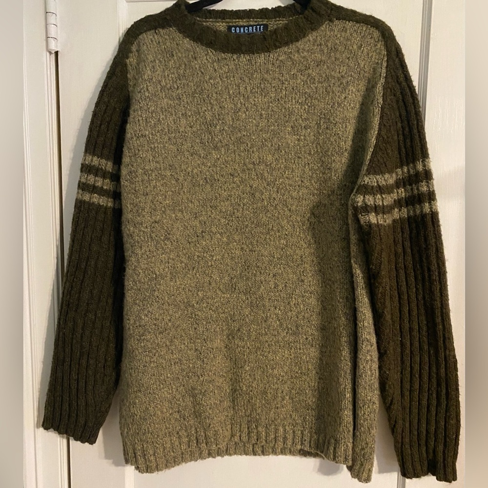 Vintage Concrete Mens Wool Blend Tan Brown Ribbed Hem Crewneck Sweater XL